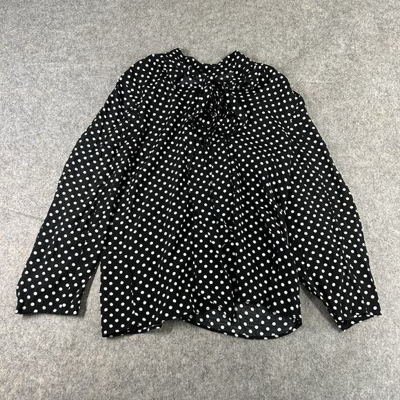 Zara Top Womens Small Black Polka Dot Tie Back Chiffon Lightweight Blouse - Picture 8 of 9